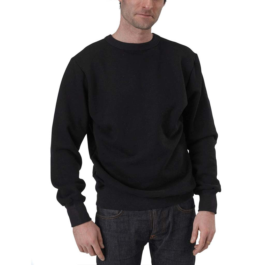 Unisex Organic Cotton Heavy French Terry V-Inset Classic Sweatshirt with ribbed cuffs & waistband in Black