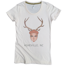 USA Made Organic Cotton Women's Natural Undyed Short Sleeve Favorite Crewneck Graphic Tee with Asheville Acorn Deer  Design