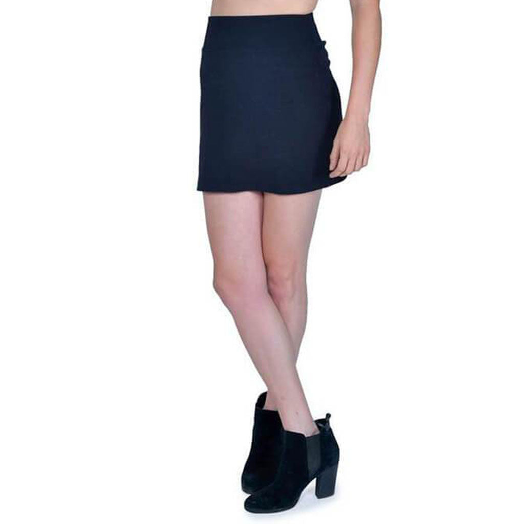 USA Made Organic Cotton Short Andy Rib Pencil Skirt in Black