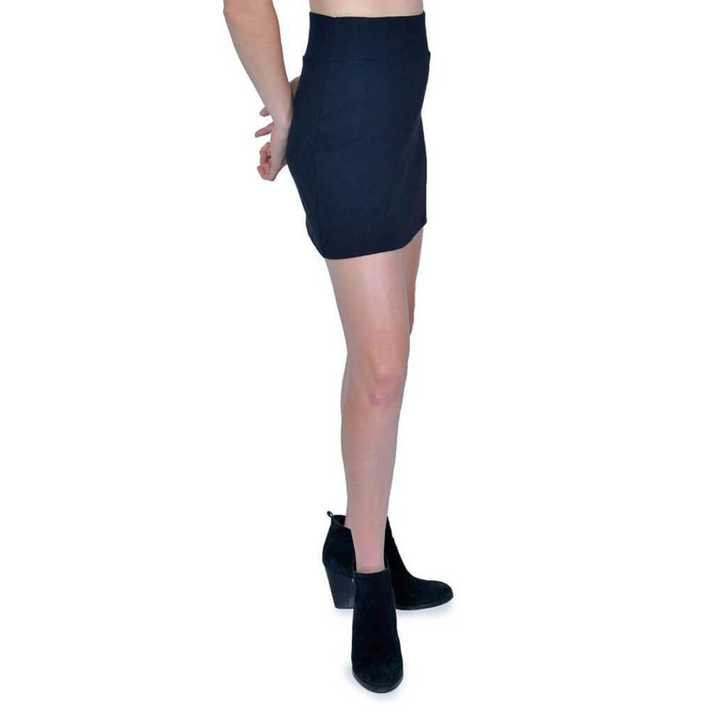 USA Made Organic Cotton Short Andy Rib Pencil Skirt in Black - Side View