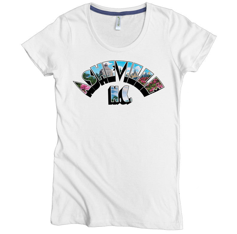 USA Made Organic Cotton Women's Natural Undyed Short Sleeve Favorite Crewneck Graphic Tee with Asheville Art Deco Arch Design