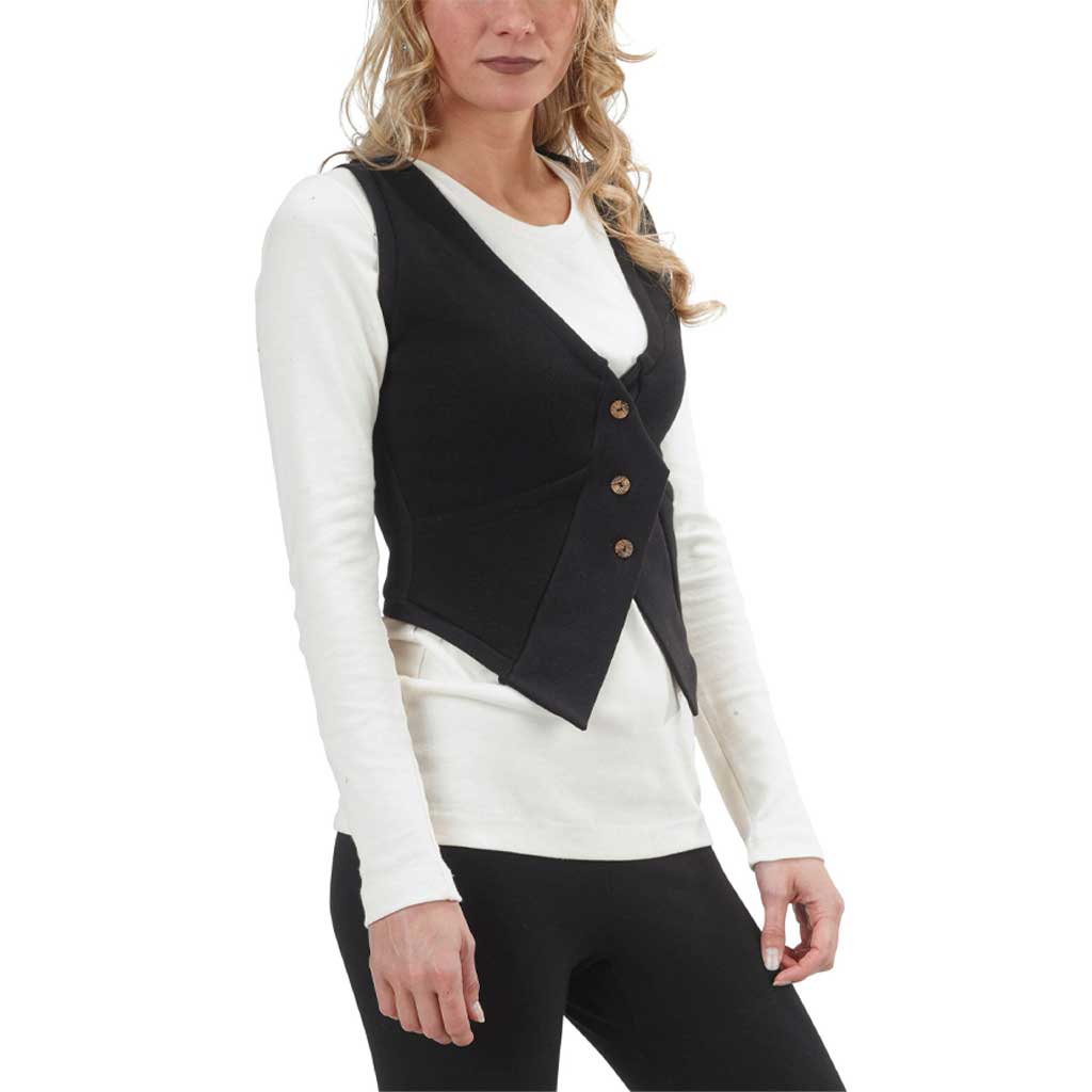 USA Made Organic Cotton Women's Heavyweight French Terry College Street Vest in Black - Side View