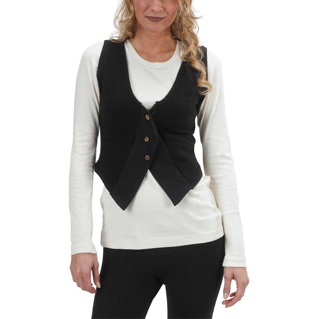 USA Made Organic Cotton Women's Heavyweight French Terry College Street Vest in Black