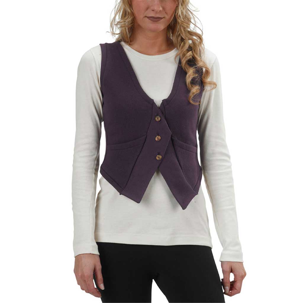 USA Made Organic Cotton Women's Heavyweight French Terry College Street Vest in Plum