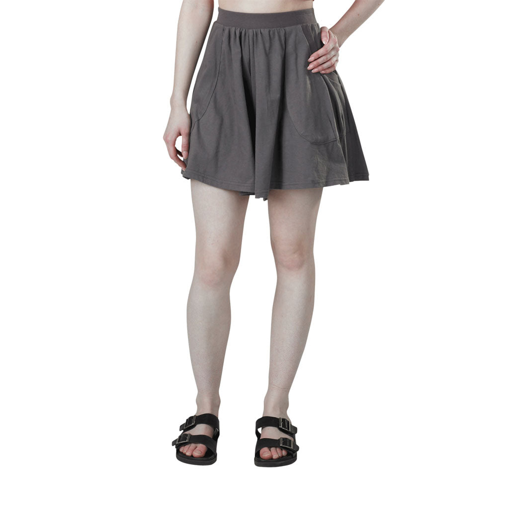 USA Made Organic Cotton Mediumweight Jersey Drape Shorts with Pockets in Graphite Dark Grey