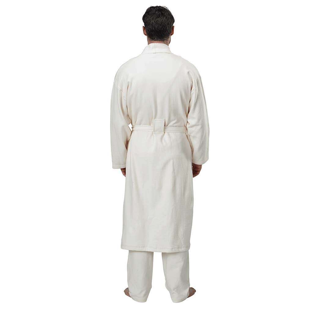 USA Made Organic Cotton Unisex Mid-Length Fleece Robe in Natural Undyed - Back View