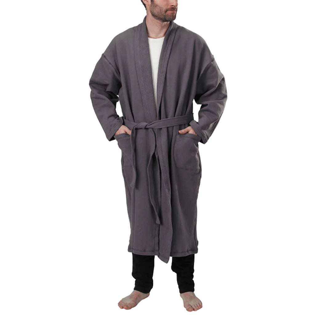 USA Made Organic Cotton Unisex Mid-Length Fleece Robe in Graphite