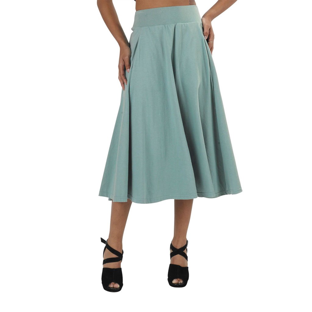 Organic Cotton A-Line Gore Skirt with Pockets in Smokey Teal