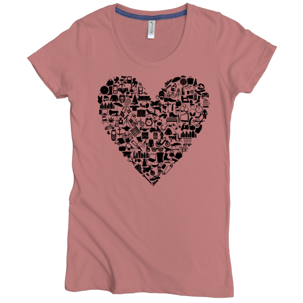 USA Made Organic Cotton Women's Dusty Pink Short Sleeve Favorite Crewneck Graphic Tee with Hipster Heart Design
