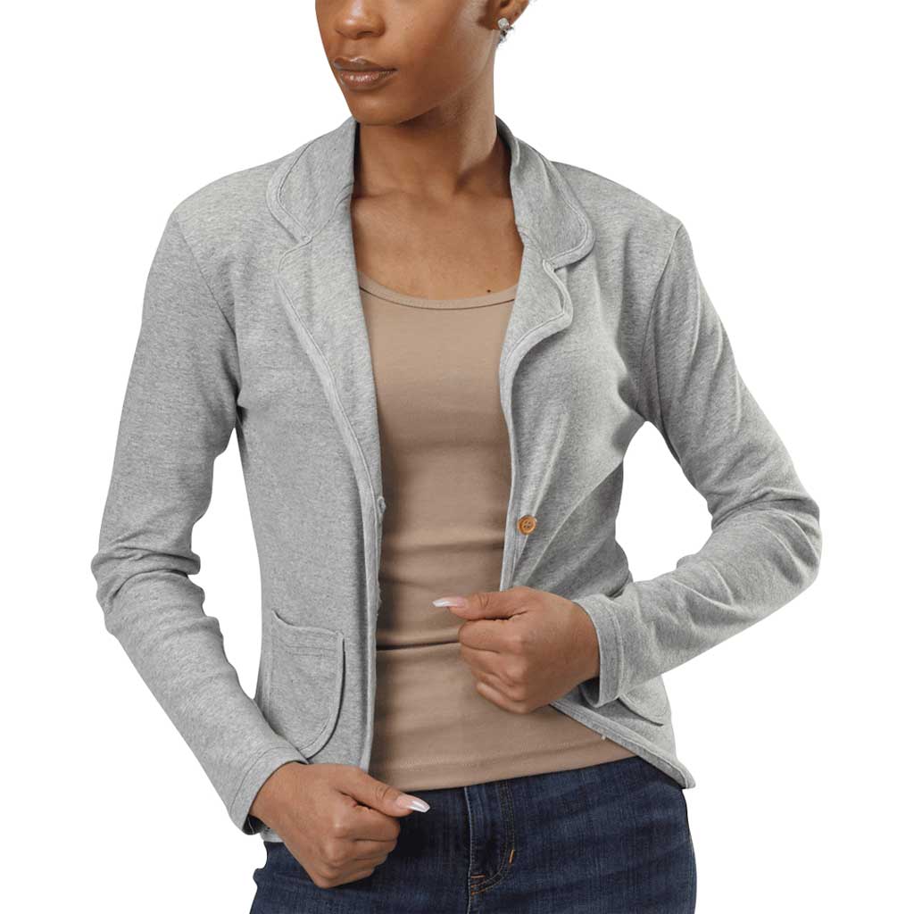 USA Made Organic Cotton Women's Rib Lightweight Broadway Blazer Cardigan in Heather Grey