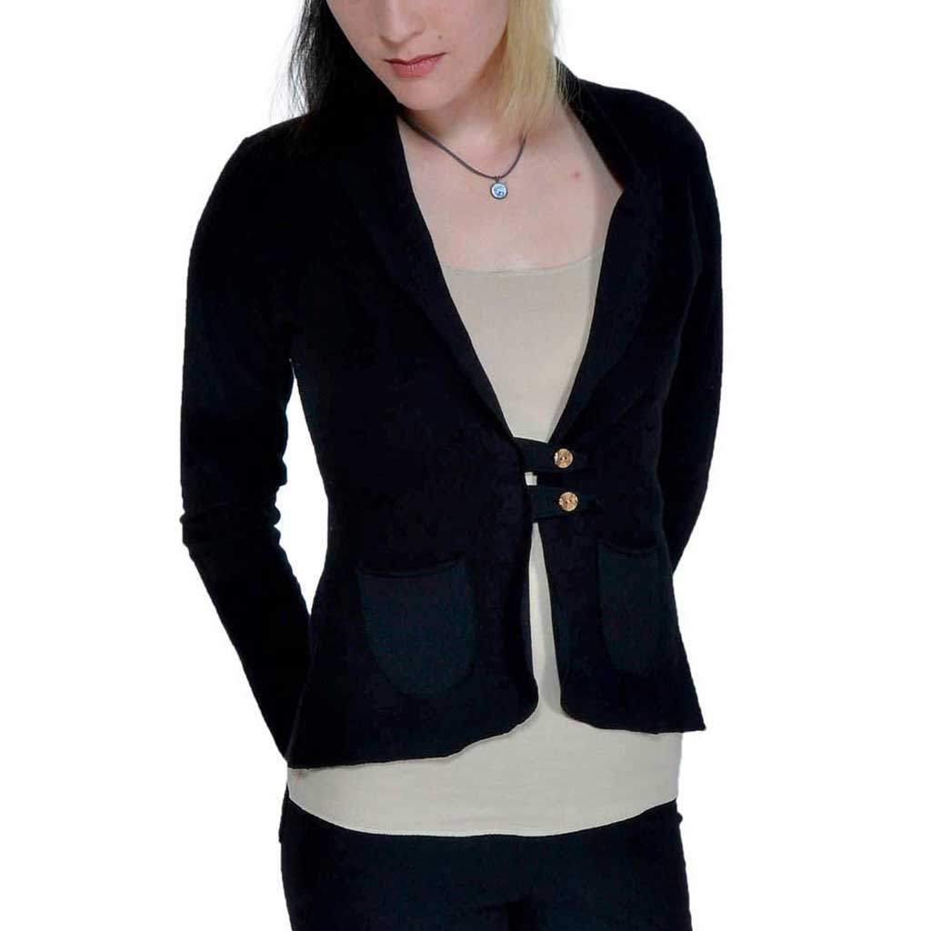 USA Made Organic Cotton Women's Lightweight French Terry Tab Jacket Blazer in Black