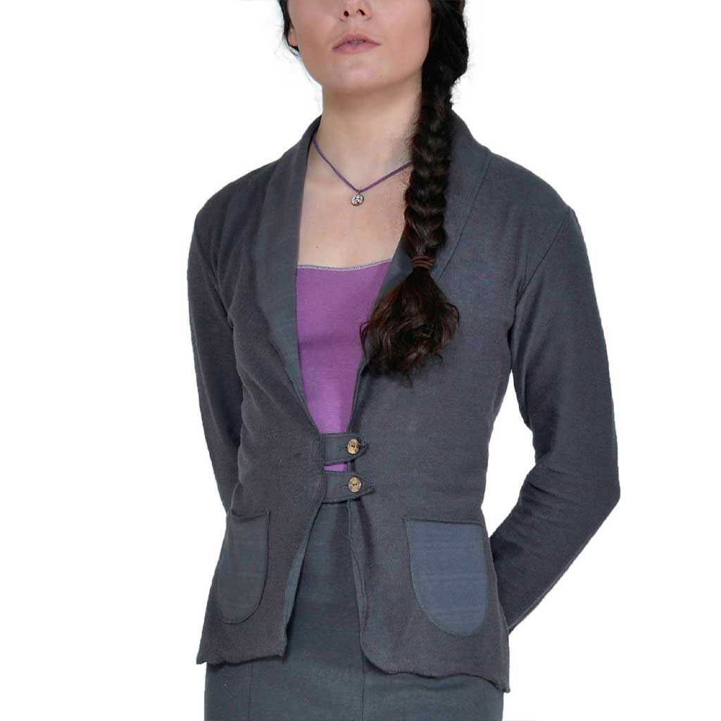 USA Made Organic Cotton Women's Lightweight French Terry Tab Jacket Blazer in Graphite Dark Grey