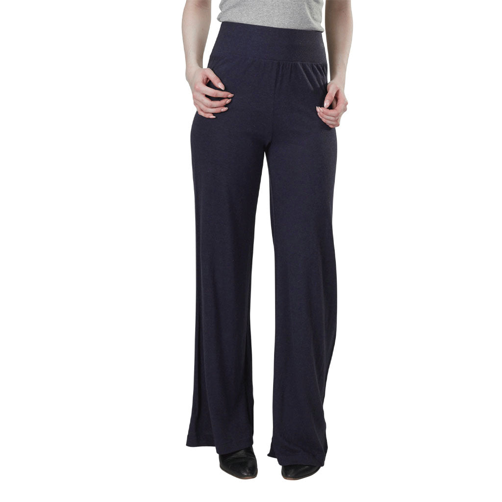 USA Made Organic Cotton & Bamboo  Lightweight Jersey Wide Leg Pant in Heathered Marine