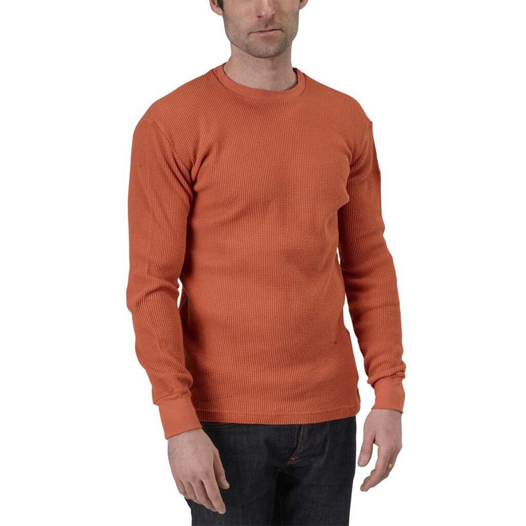 Organic Cotton Unisex Heavy Waffle Thermal Long Sleeve Crewneck Tee with ribbed cuffs and neckband in Hot Sauce orange