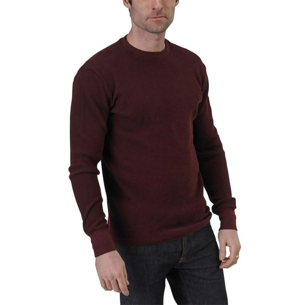 Organic Cotton Unisex Heavy Waffle Thermal Long Sleeve Crewneck Tee with ribbed cuffs and neckband in Oxblood maroon