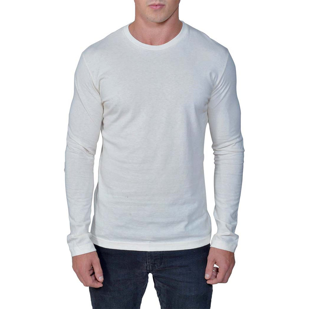 USA Made Organic Cotton Men's Long Sleeve Perfect Crewneck T-Shirt in Natural Undyed