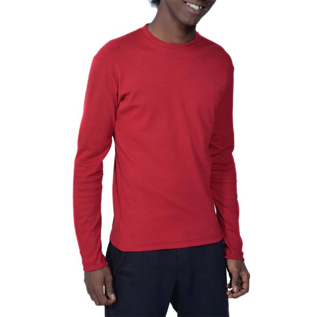 USA Made Organic Cotton Men's Long Sleeve Perfect Crewneck T-Shirt in Carmine Red