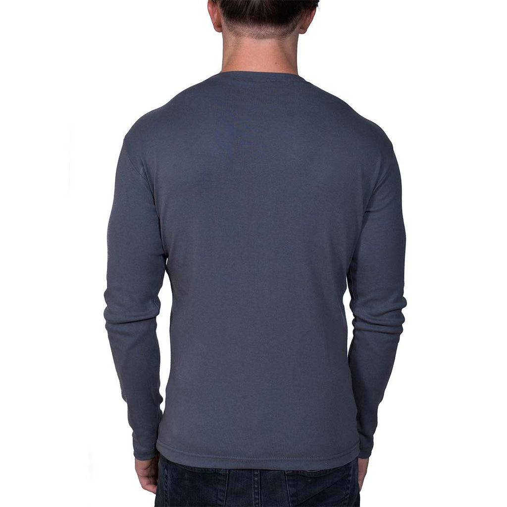 USA Made Organic Cotton Men's Long Sleeve Perfect Crewneck T-Shirt in Graphite Dark Grey - Back