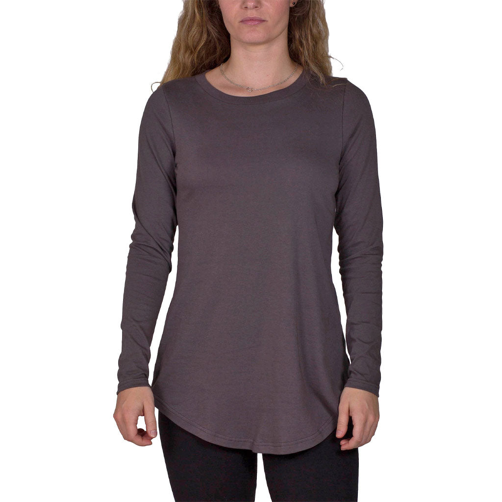 USA Made Organic Cotton Women's Jersey Long Sleeve Tunic Tee in Graphite Dark Grey