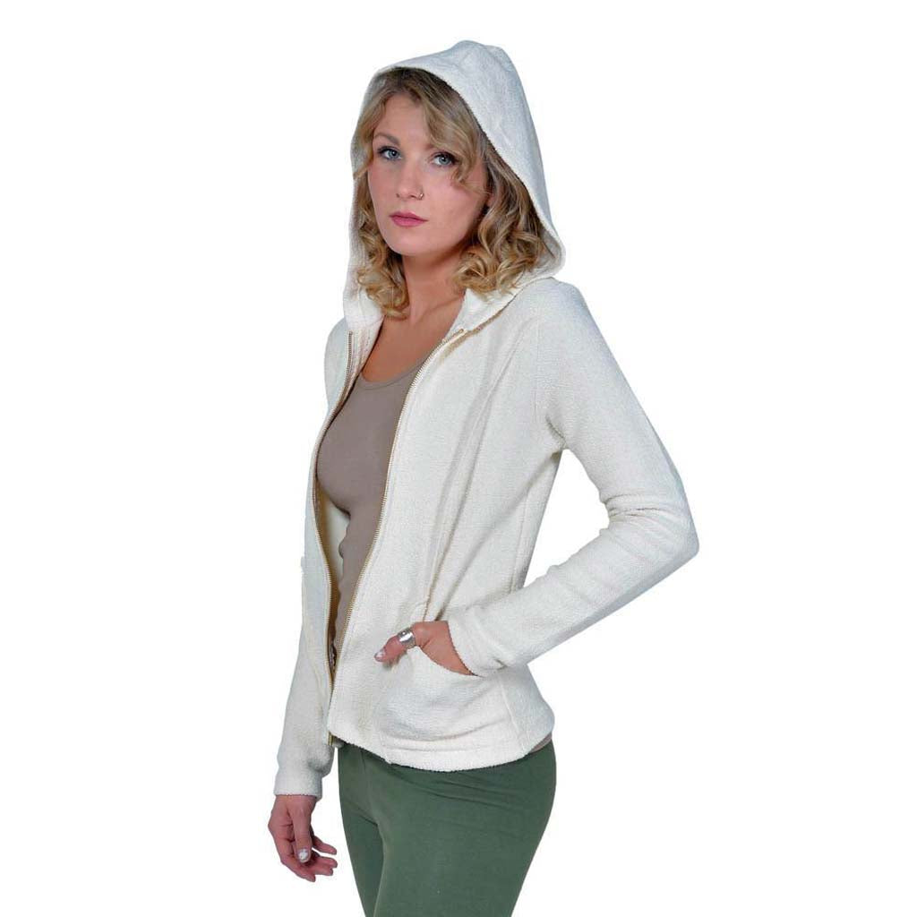 USA Made Organic Cotton Women's Heavyweight French Terry Mackenzie Zip Hoodie with Lace Detail in Natural Undyed