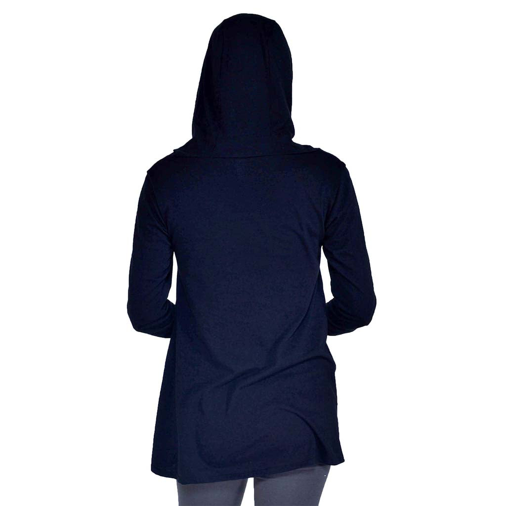 USA Made Organic Cotton Meditation Tunic Hoodie in Black - Back View