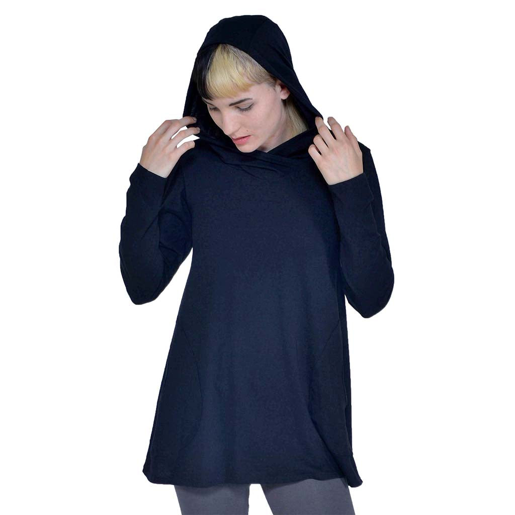 USA Made Organic Cotton Meditation Tunic Hoodie in Black