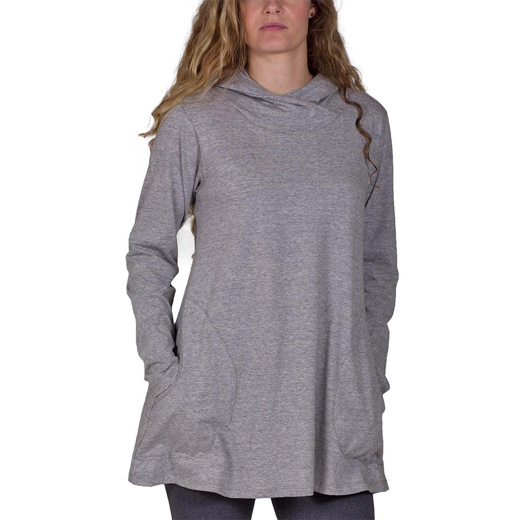 USA Made Organic Cotton Meditation Tunic Hoodie in Heather Grey