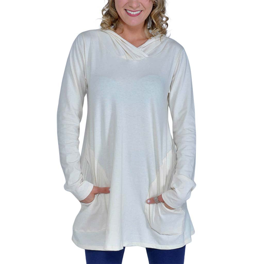 USA Made Organic Cotton Meditation Tunic Hoodie in Natural Undyed