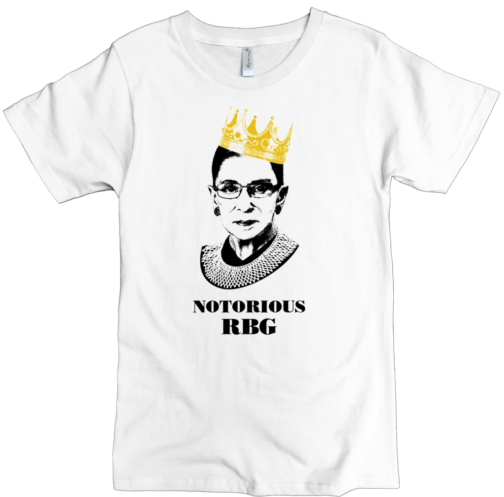 USA Made Organic Cotton Women's White Short Sleeve Favorite Crewneck Graphic Tee with Notorious RBG Design