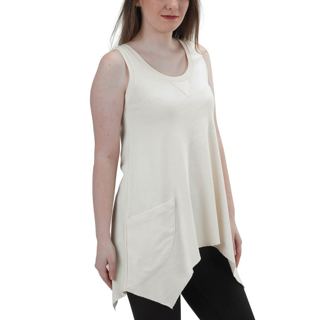 USA Made Organic Cotton Women's Rib Jenna Hippie Tunic Tank Top in Natural Undyed