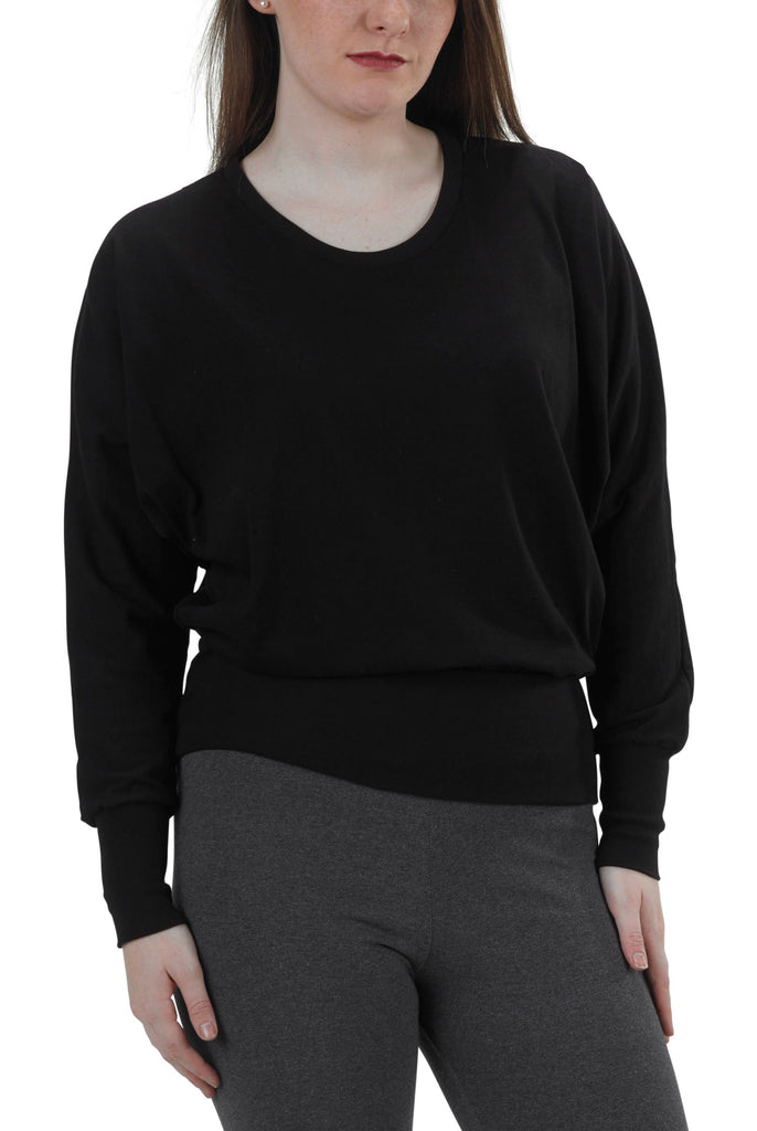 USA Made Organic Cotton Women's Long Sleeve Dolman Willow Tee in Black