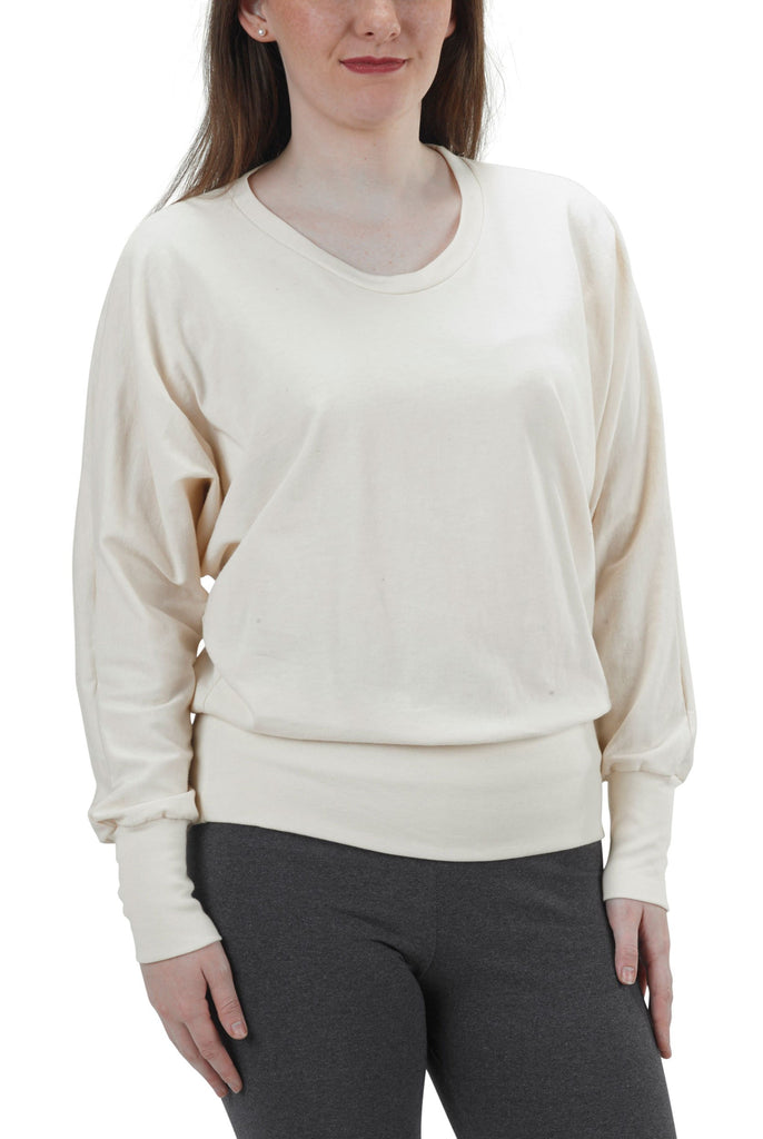 USA Made Organic Cotton Women's Long Sleeve Dolman Willow Tee in Natural Undyed