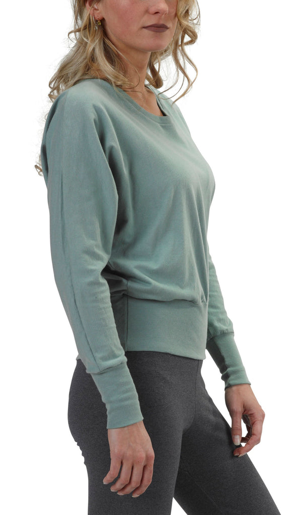 USA Made Organic Cotton Women's Long Sleeve Dolman Willow Tee in Smokey Teal  - Side View