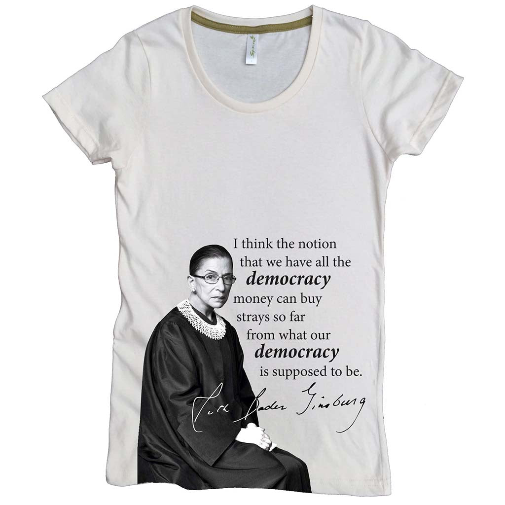USA Made Organic Cotton Women's Peroxide White Short Sleeve Favorite Crewneck Graphic Tee with Noteworthy Ruth Bader Ginsburg Design