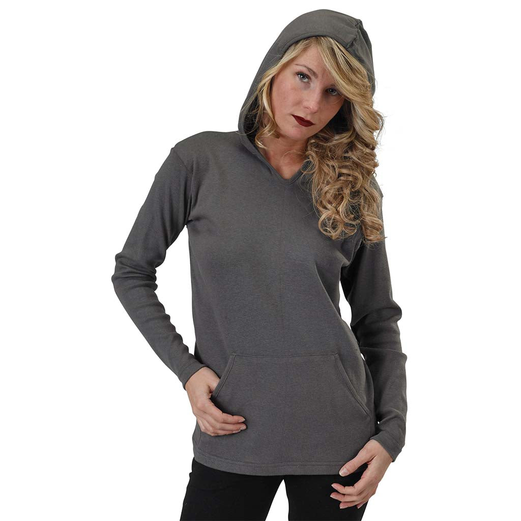 USA Made Organic Cotton Unisex 1 x 1 Medium Weight Rib Pocket Hoodie in Graphite Dark Grey