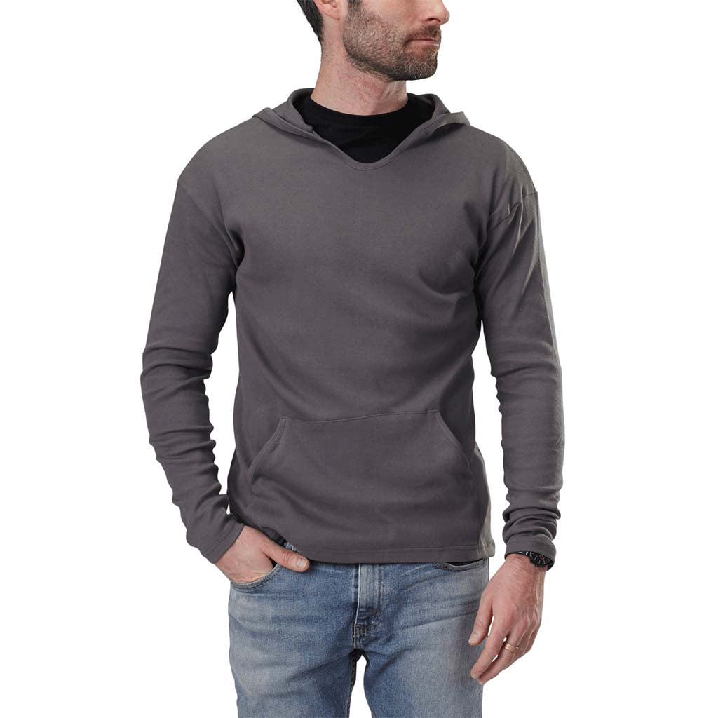 USA Made Organic Cotton Unisex 1 x 1 Medium Weight Rib Pocket Hoodie in Graphite Dark Grey