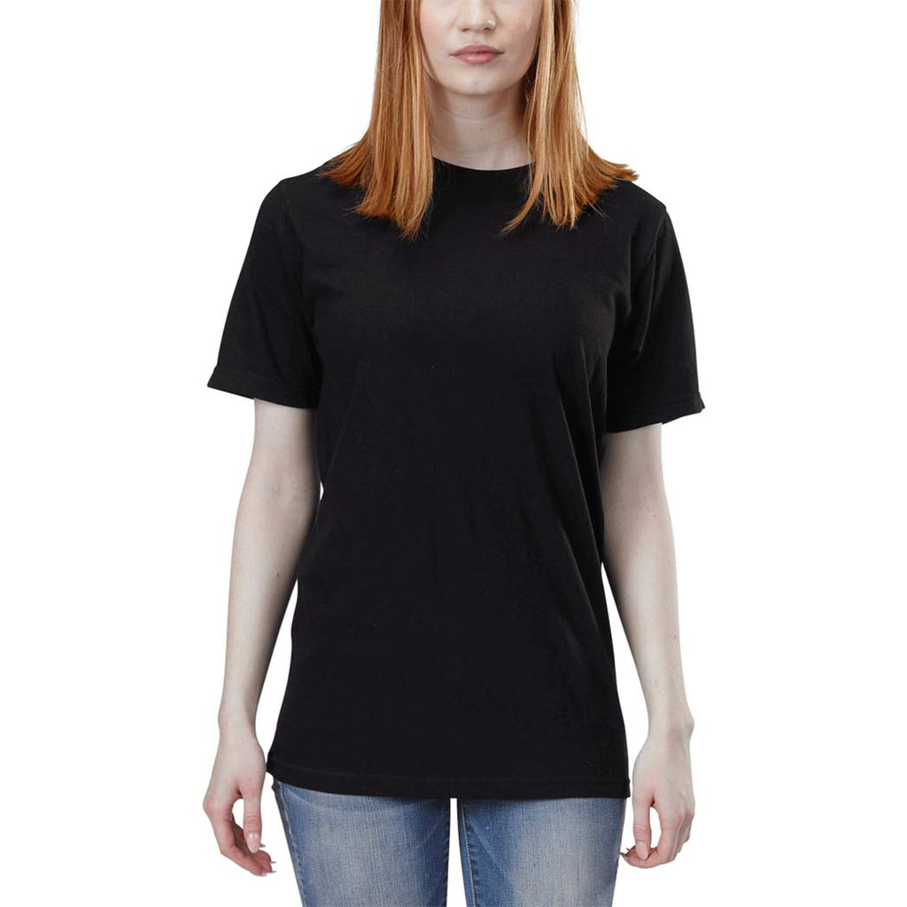 Unisex Organic Cotton Short Sleeve Classic Boxy Fit Ribbed Crewneck T-Shirt in Black