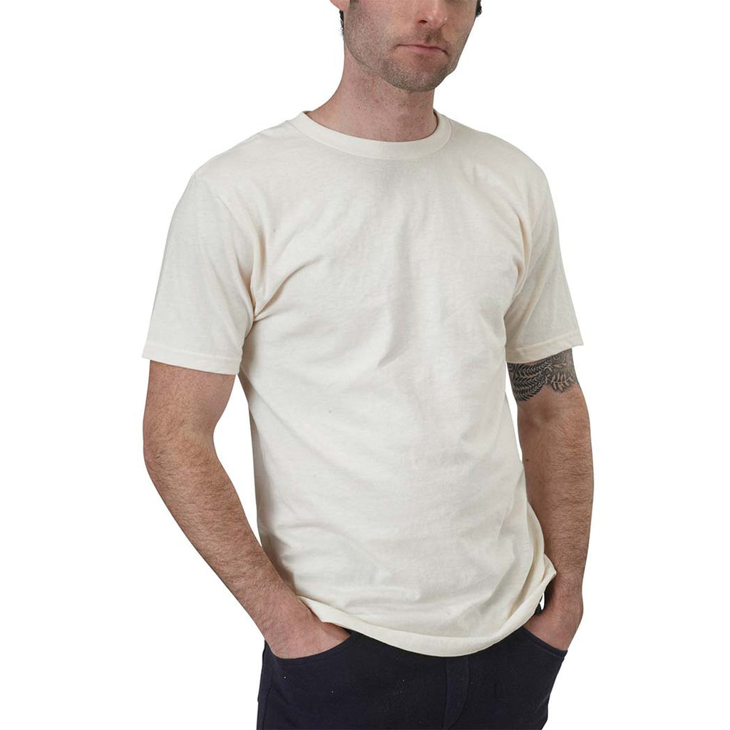 Unisex Organic Cotton Short Sleeve Classic Boxy Fit Ribbed Crewneck T-Shirt in Natural Undyed