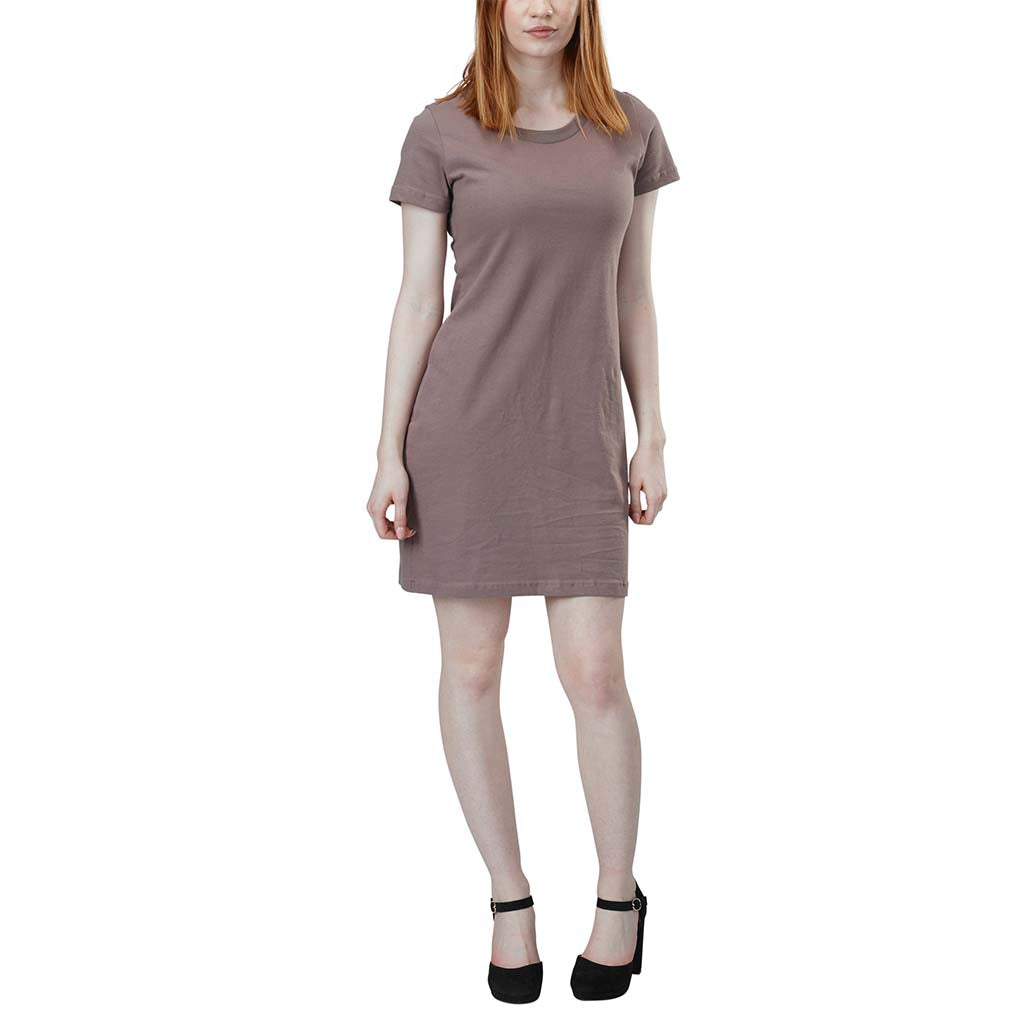 Organic Cotton Short Sleeve Fitted Crewneck T-Shirt Dress in Mushroom Dusty Purple