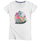 USA Made Organic Cotton Women's White Short Sleeve Favorite Crewneck Graphic Tee with Snail Bouquet Design