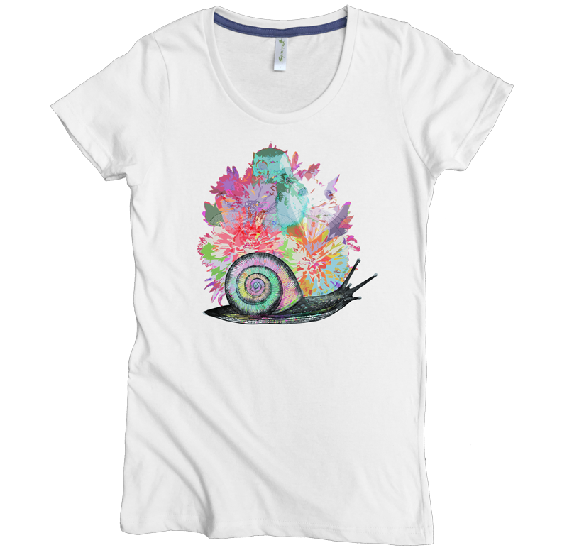USA Made Organic Cotton Women's White Short Sleeve Favorite Crewneck Graphic Tee with Snail Bouquet Design
