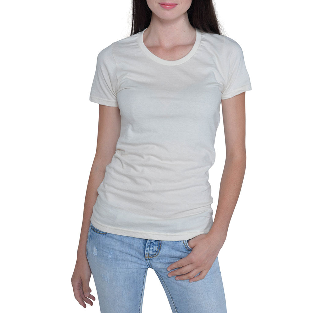 USA Made Organic Cotton Women's Short Sleeve Fitted Favorite Crewneck T-Shirt in Natural Undyed