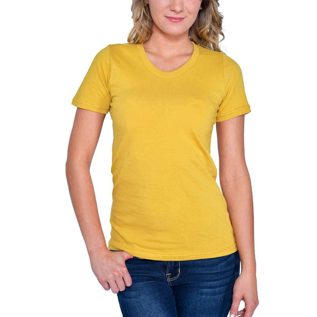 USA Made Organic Cotton Women's Short Sleeve Fitted Favorite Crewneck T-Shirt in Honey Yellow