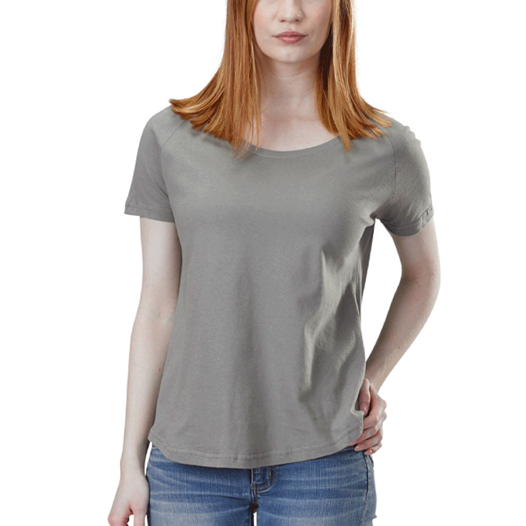 USA Made Organic Cotton Women's Raglan Sleeve Relaxed T-Shirt in Hurricane Grey