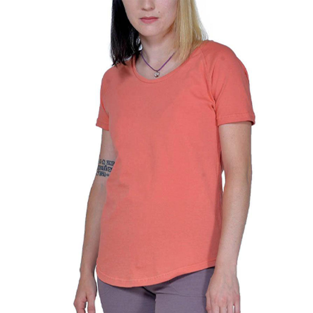 USA Made Organic Cotton Women's Raglan Sleeve Relaxed T-Shirt in Muted Coral