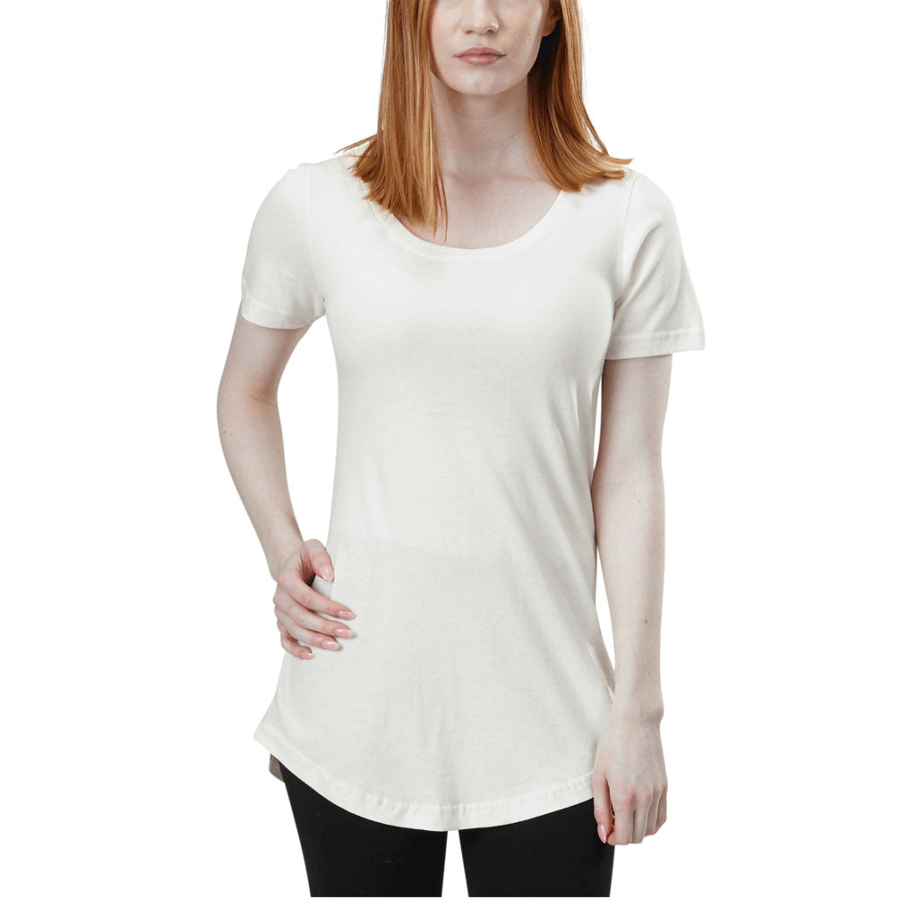 USA Made Organic Cotton Women's Short Sleeve Crewneck Tunic Tee in Natural Undyed