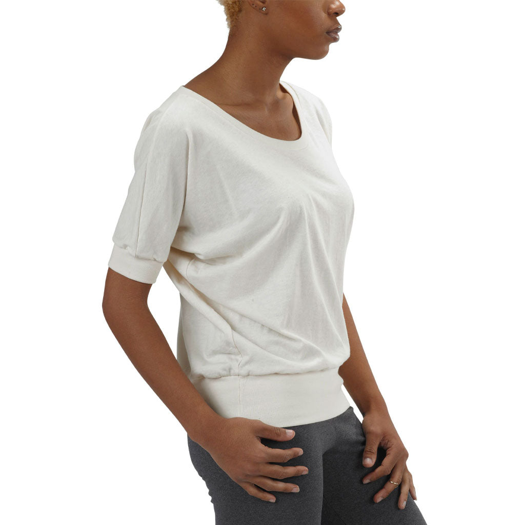 USA Made Organic Cotton Women's Short Sleeve Dolman Willow Tee in Natural Undyed - Side View