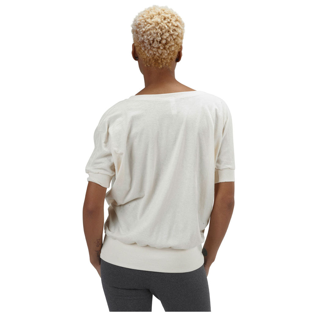 USA Made Organic Cotton Women's Short Sleeve Dolman Willow Tee in Natural Undyed - Back View