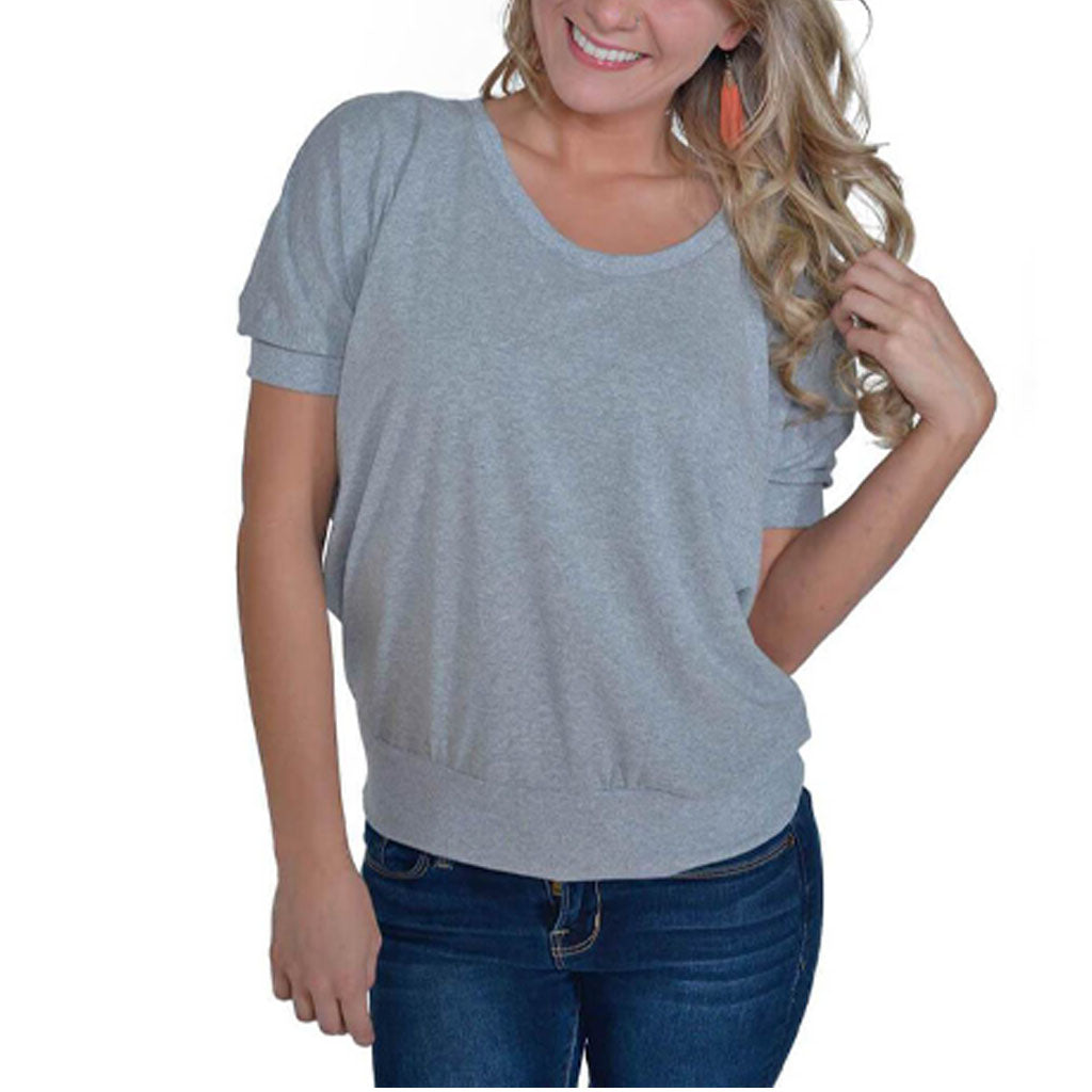 USA Made Organic Cotton Women's Short Sleeve Dolman Willow Tee in Heather Grey