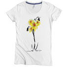 USA Made Organic Cotton Women's Peroxide White Short Sleeve Favorite Crewneck Graphic Tee with Sunflowers Design